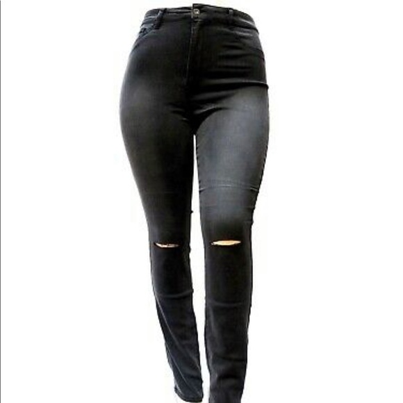 high rise black ripped jeans